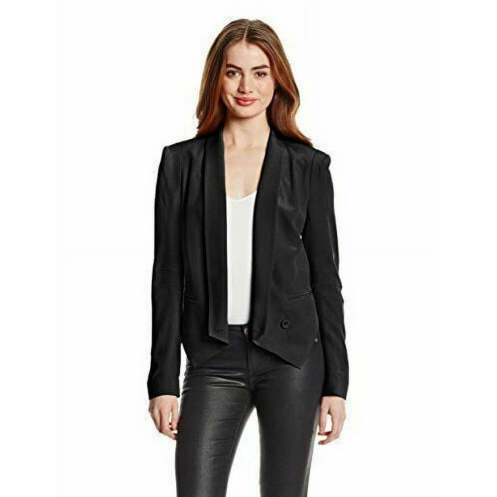 Rebecca Minkoff Becky Peaked Black Silk Blazer